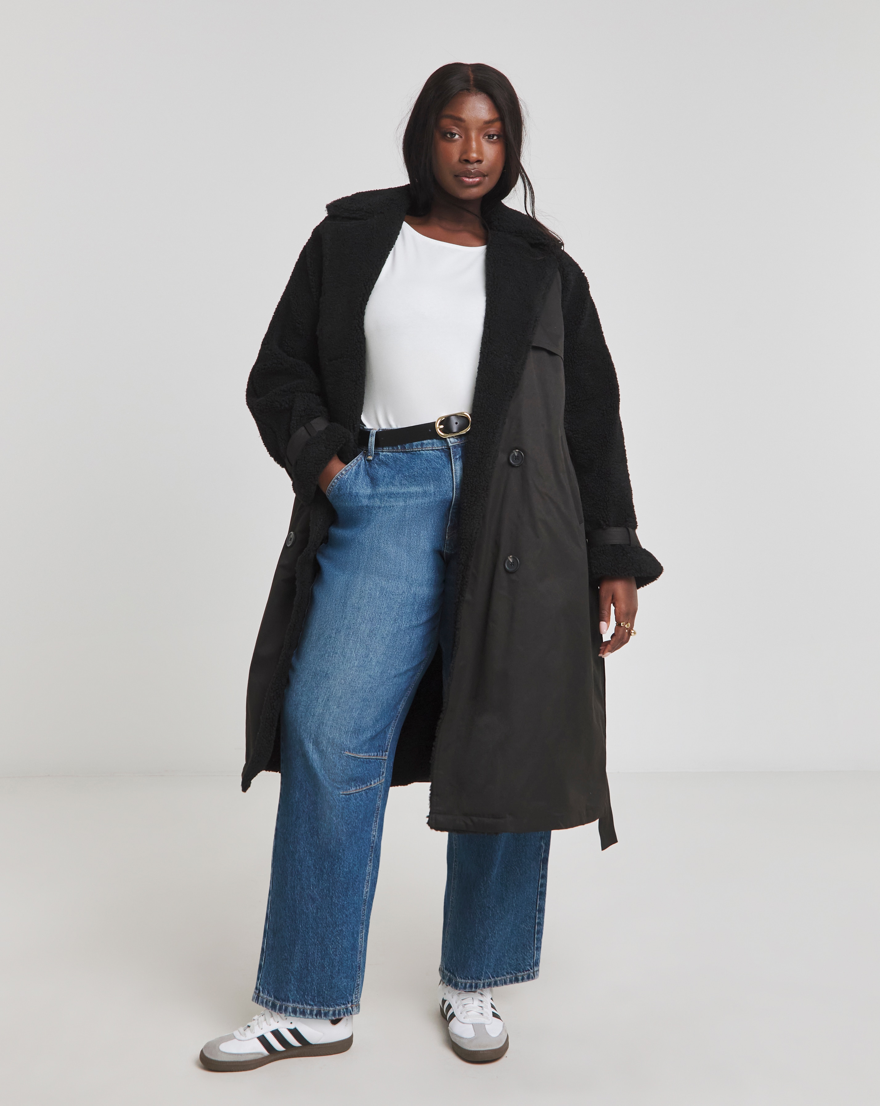 Black Borg Mix Trench Coat | JD Williams