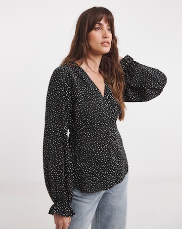 Spot Print V Neck Tea Top