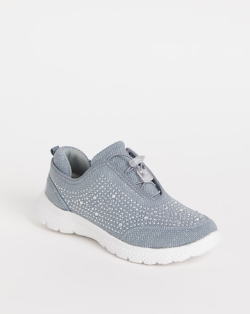 Cushion Walk Grey Glitter Crystal Toggle Trainers- Extra Wide Fit (EEE)