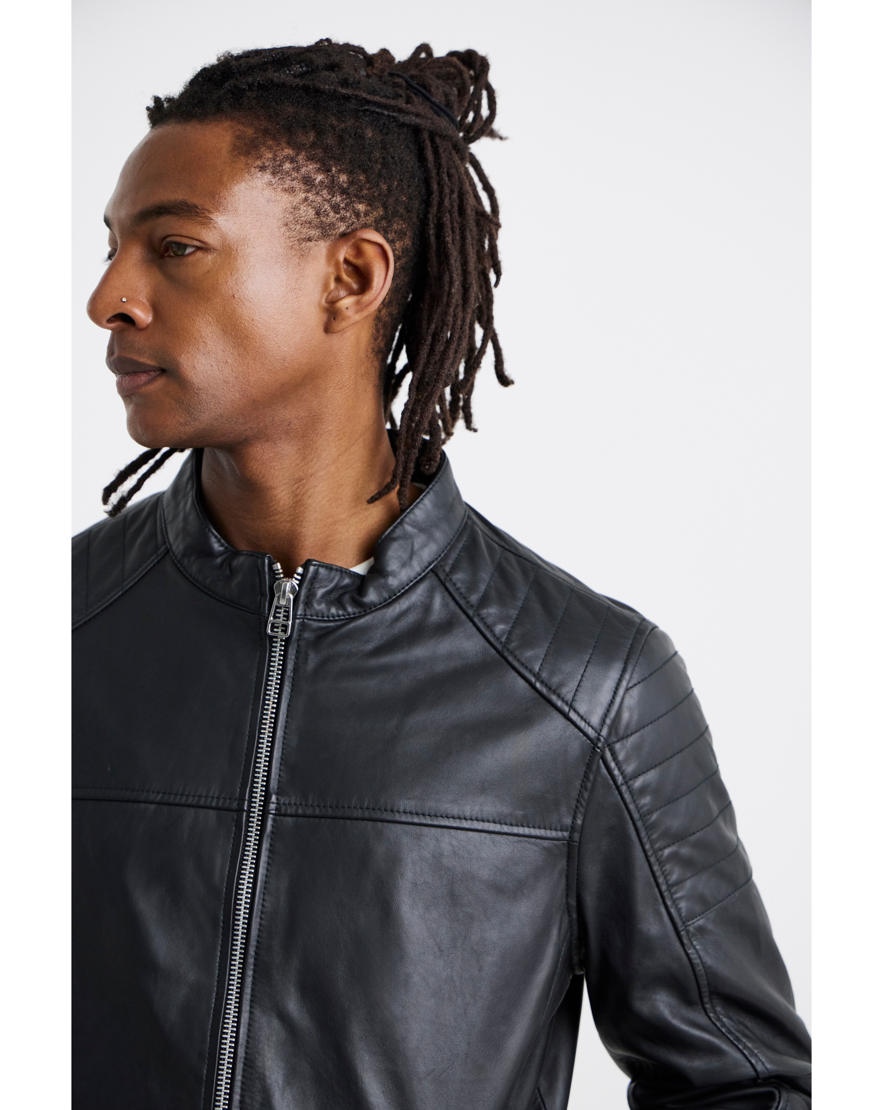 Black Leather Racer Jacket | JD Williams