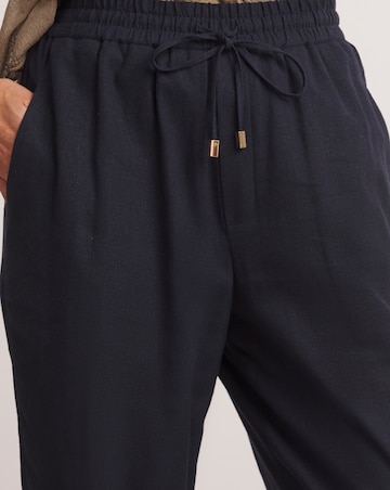 Anthology Linen Mix Navy Barrel Leg Trousers