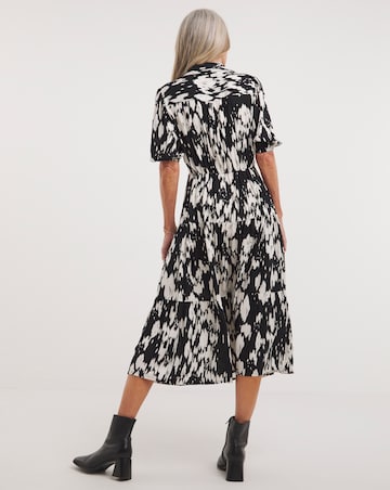 Spun Viscose Midi Shirt Dress With Collar