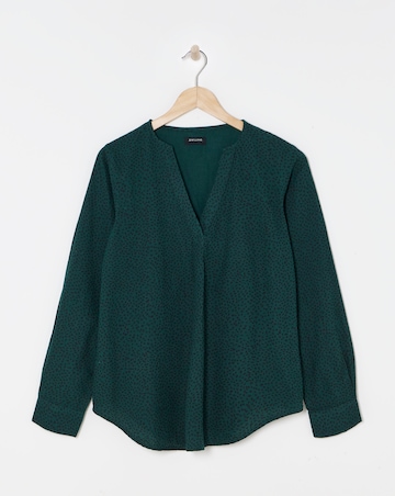 Printed Brushed Cotton V Neck Long Sleeve Blouse