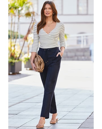 Sosandar Mock Wrap Textured Stripe Top