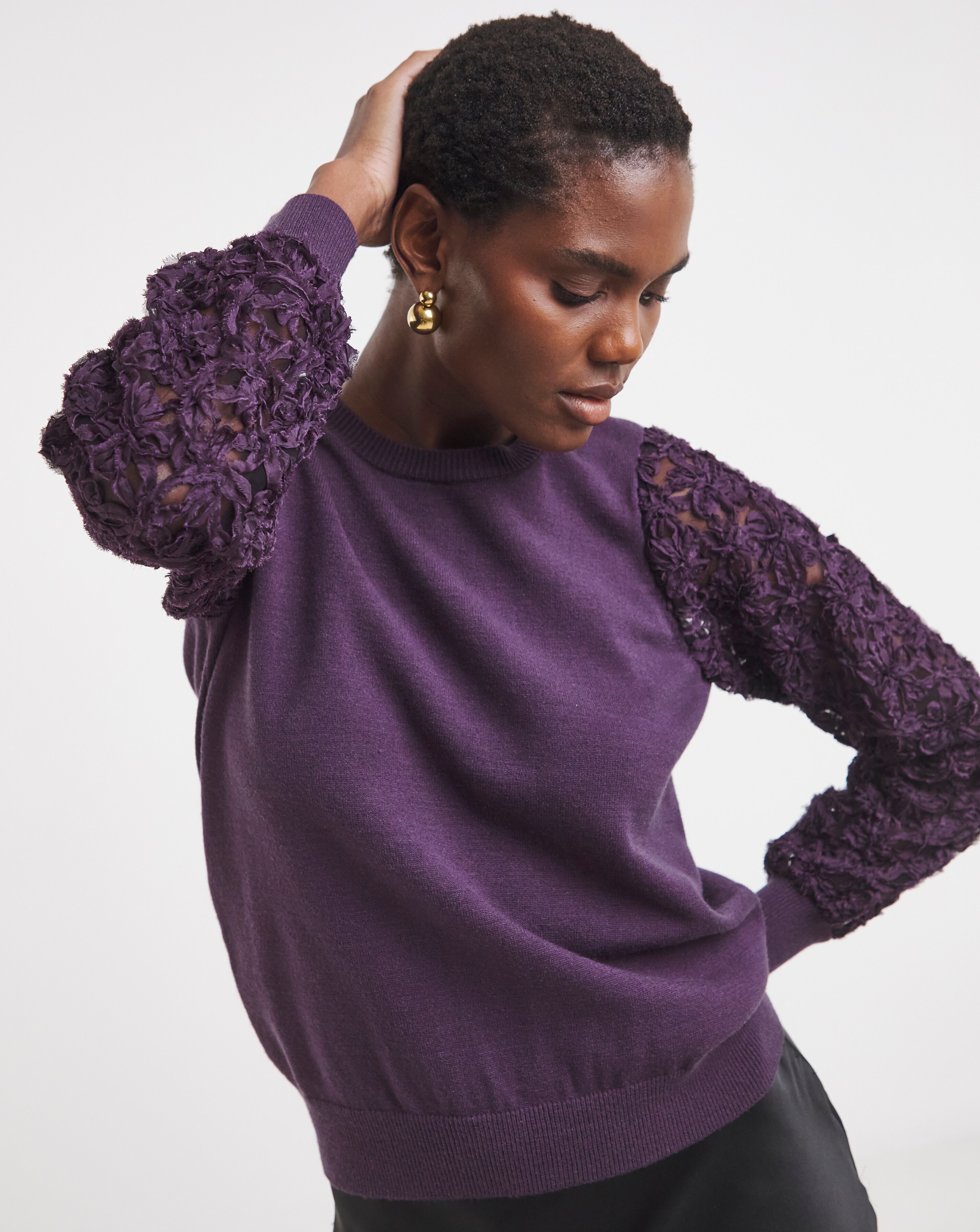 Plum Organza Sleeve Jumper