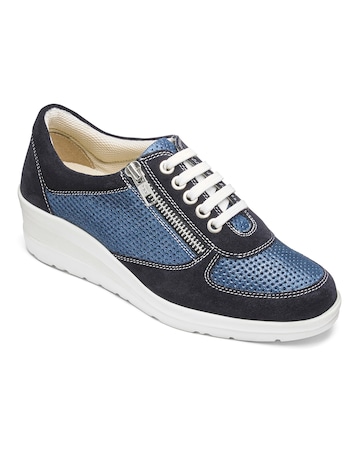 Heavenly Soles Leisure Lace Up Shoes With Zip Detail Wide E Fit