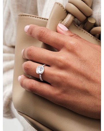 Simply Silver Beaded Cubic Zirconia Ring