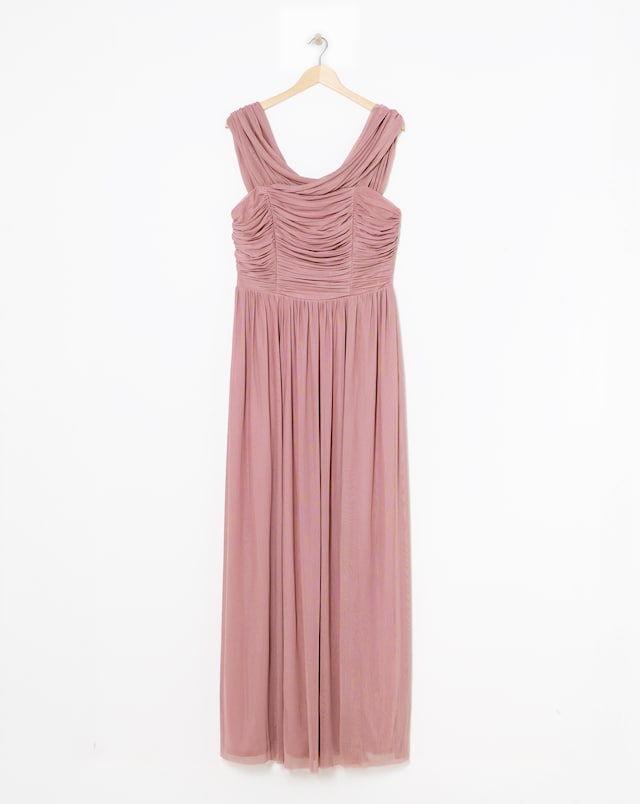 Little Mistress Bardot Split Front Maxi Occasion Dress