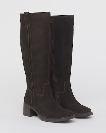 Winnie Suede Low Block Heel Knee High Boots - Wide Fit (E) & Curvy Calf
