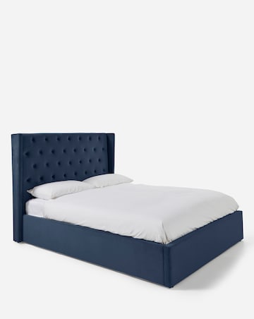 Allegra Winged Velvet Ottoman Bed with 3 Layer Memory Foam Hybrid Mattress