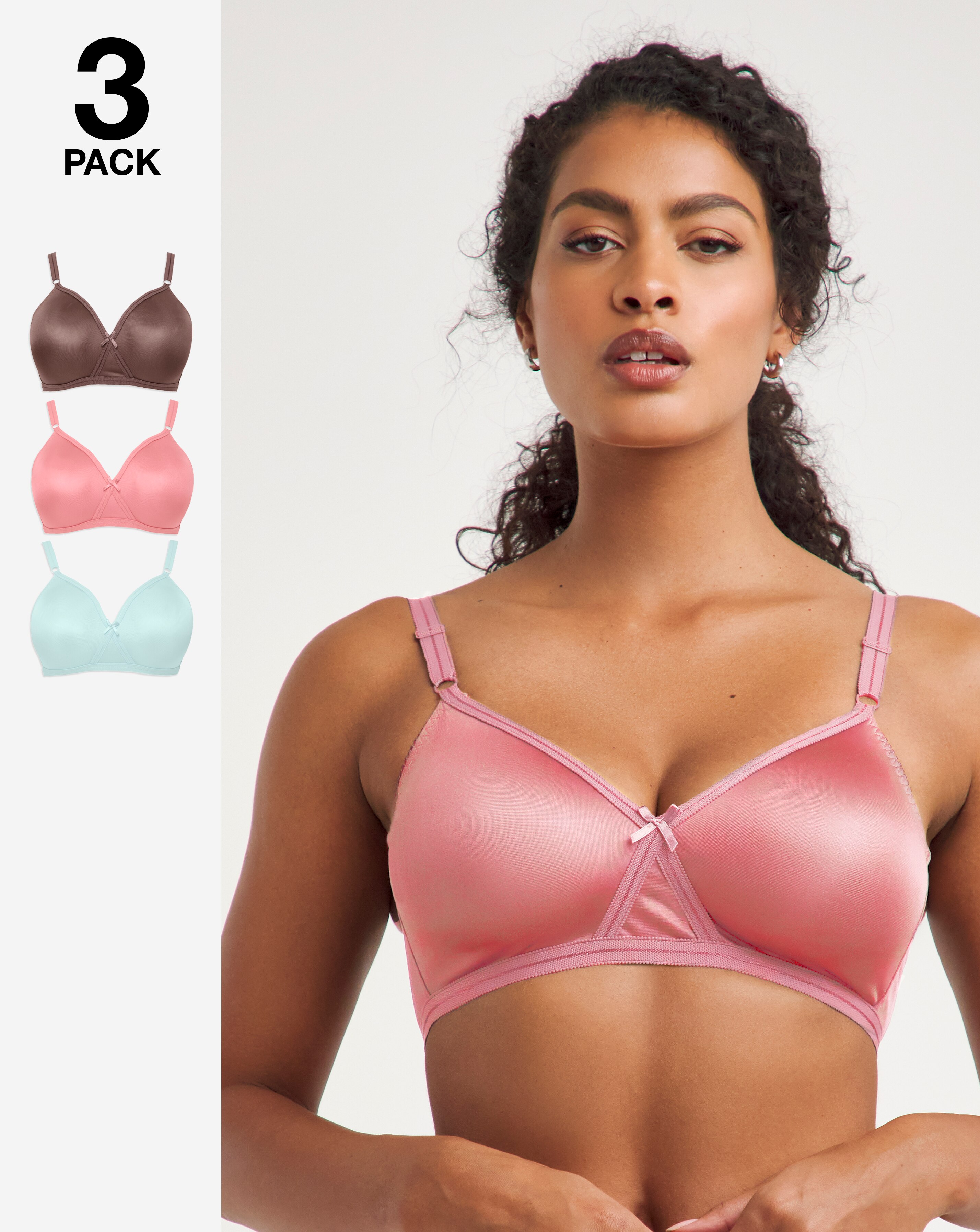 Pretty Secrets 3 Pack Moulded Full Cup Non Wired Bras B-E