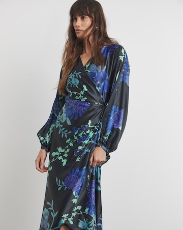 Joanna Hope Floral Satin Wrap Dress