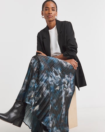 Printed Pleated Satin Maxi Skirt