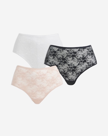 Pretty Secrets (3 Pack) Full Fit Lace Knickers Black/White/Almond