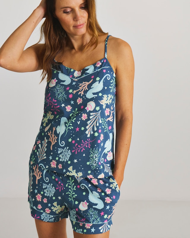 Pretty Secrets Cotton Cami Pyjama Short Set Seahorse Print