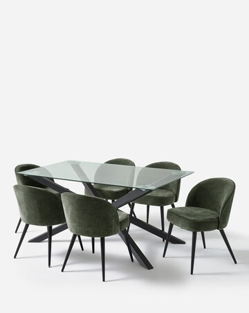 Bodie Black 6 Seater Dining Table with 6 Emilie Chenille Chairs