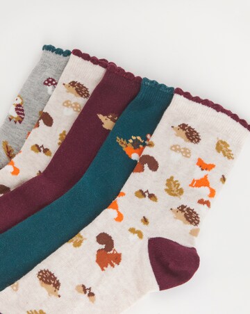 Pretty Secrets (5 Pair Pack) Cotton Rich Ankle Socks (Wide Fit) Animals