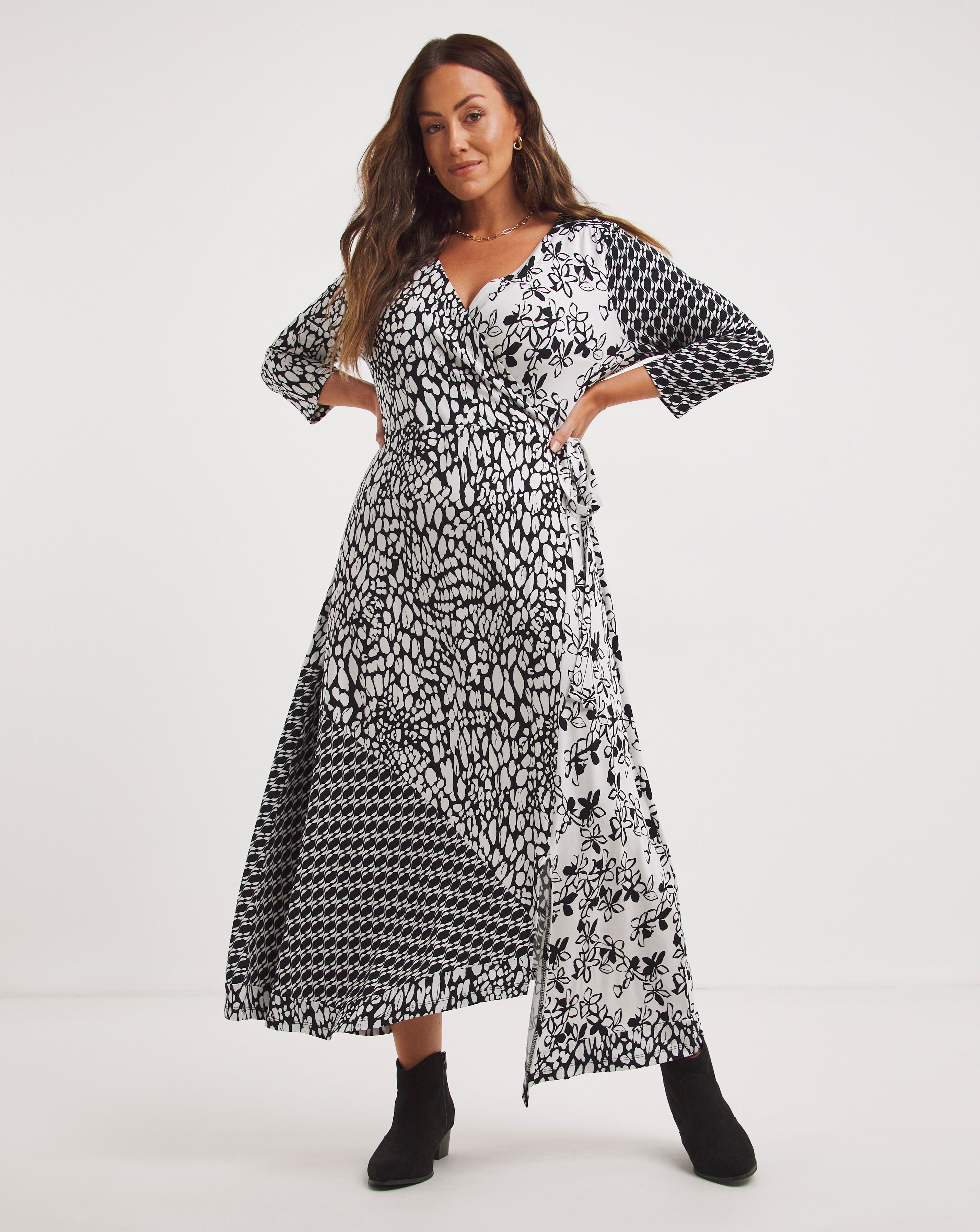 Joe Browns Black/White Melissa Wrap Jersey Maxi Dress