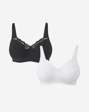 Pretty Secrets (2 Pack) Full Cup Non Wired Cotton Bras (B-G) White/Black