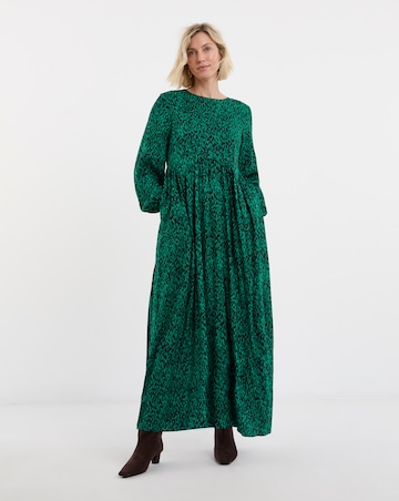 Shirred Cuff Long Sleeve Tea Dress