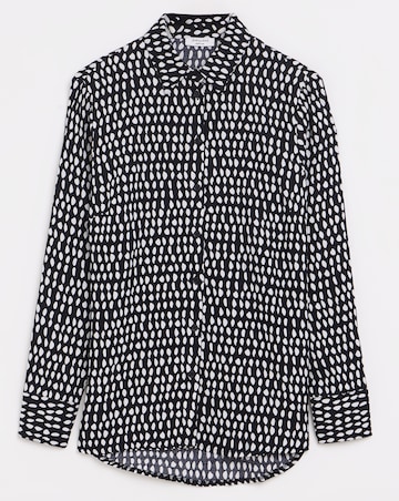 Mono Print Dipped Back Viscose Shirt