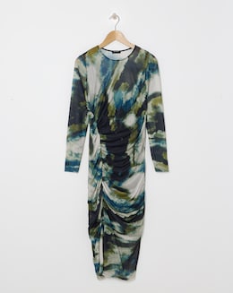 Crew Neck Sheer Panel Mesh Dress