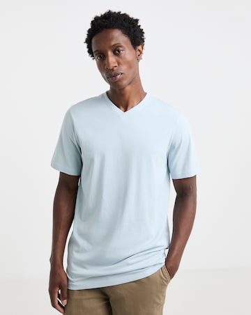 Pure Cotton V-Neck T-shirt Long - Blue