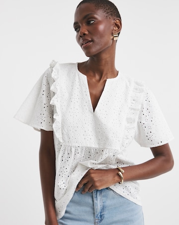 Pure Cotton Broderie Frill Jersey Back Top