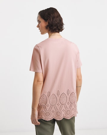 Pure Cotton Blush Short Sleeve Broderie Hem Top