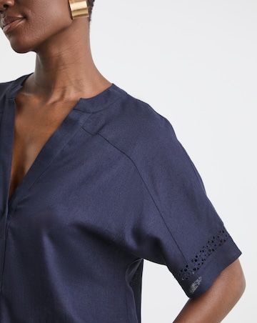 Crochet Trim Linen Mix Tunic Top