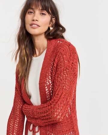 Terracotta Tie Front Longline Cardigan