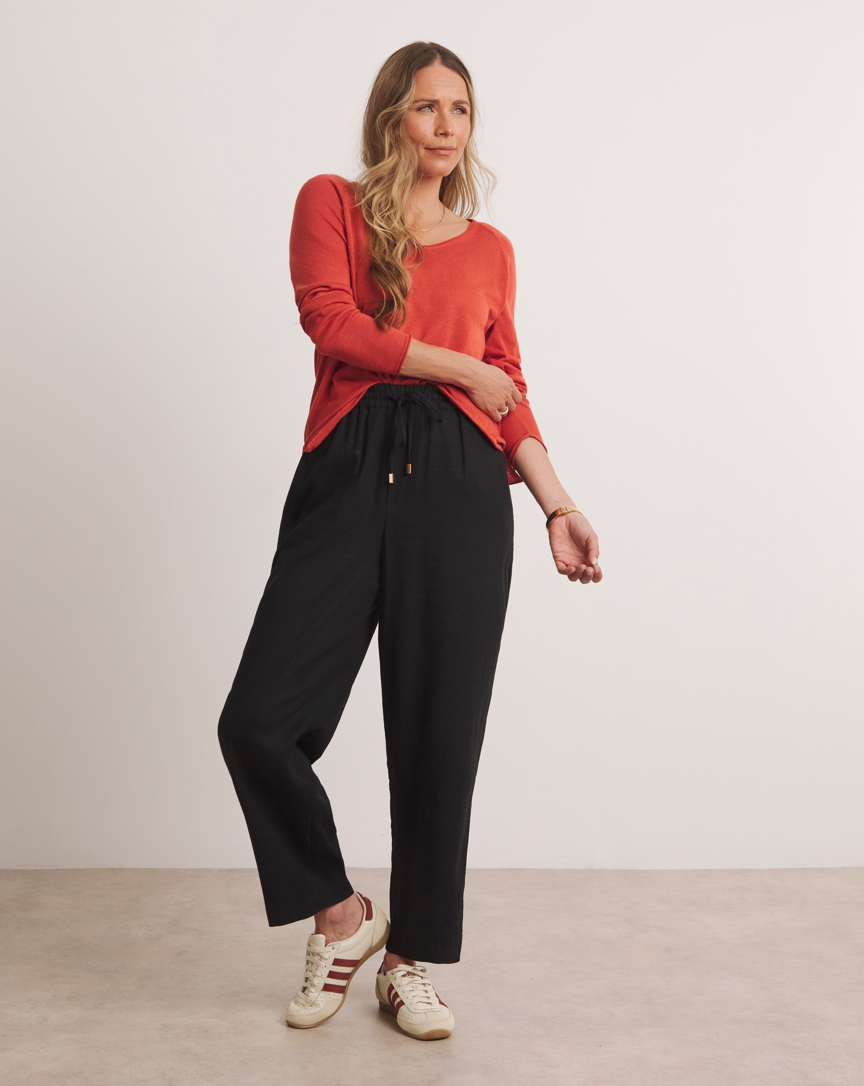 Anthology Linen Mix Black Barrel Leg Trousers