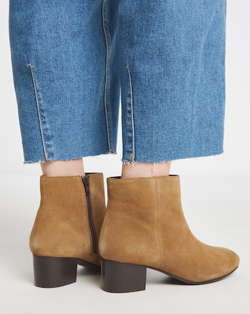 Chiba Suede Low Block Heel Ankle Boot - Wide Fit (E)