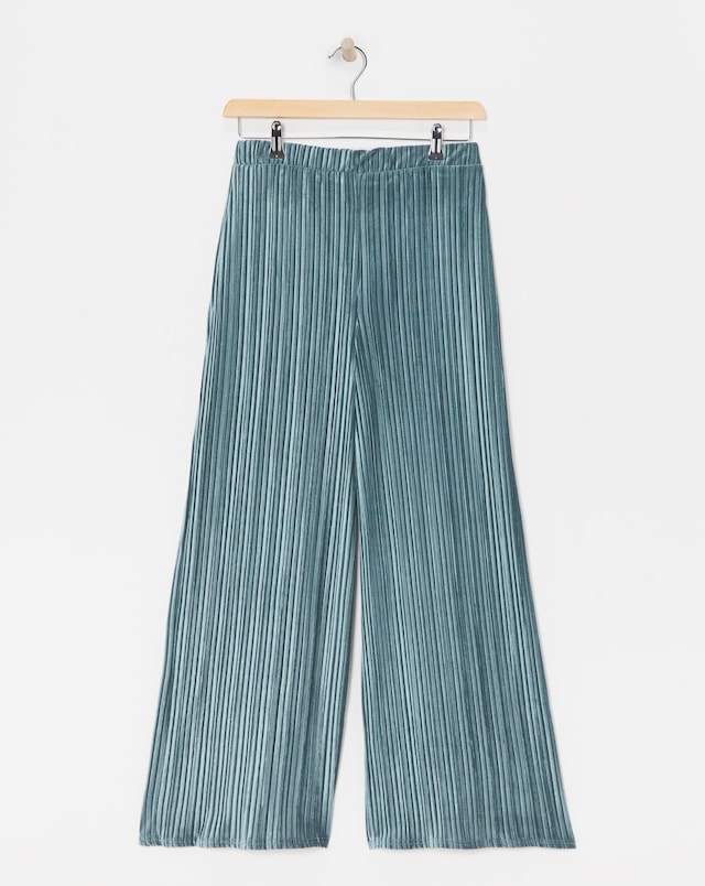 Grey Ribbed Velvet Jersey Wide Leg Pull On Trousers