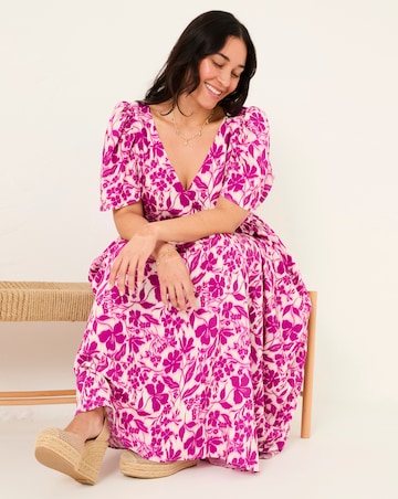 FatFace Copper & Black Marlow Flute Sleeve Dress