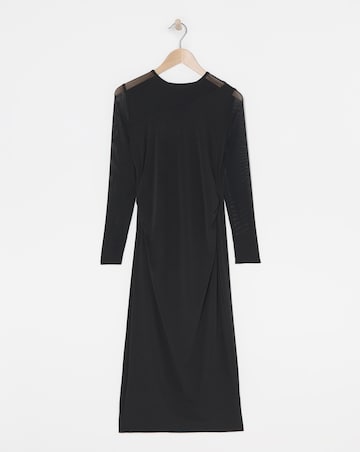 Magisculpt Asymmetric Sheer Neckline Midi Dress