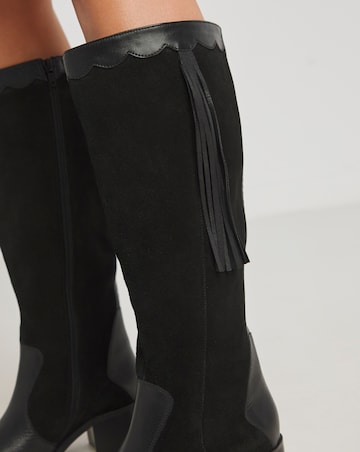 Joe Browns Black Suede Knee High Boot- Extra Wide Fit (EEE) & Super Curvy Calf