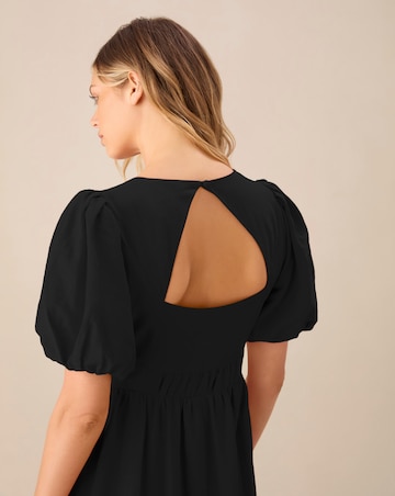 Ro&Zo Black Puff Sleeve V Neck Midi Dress