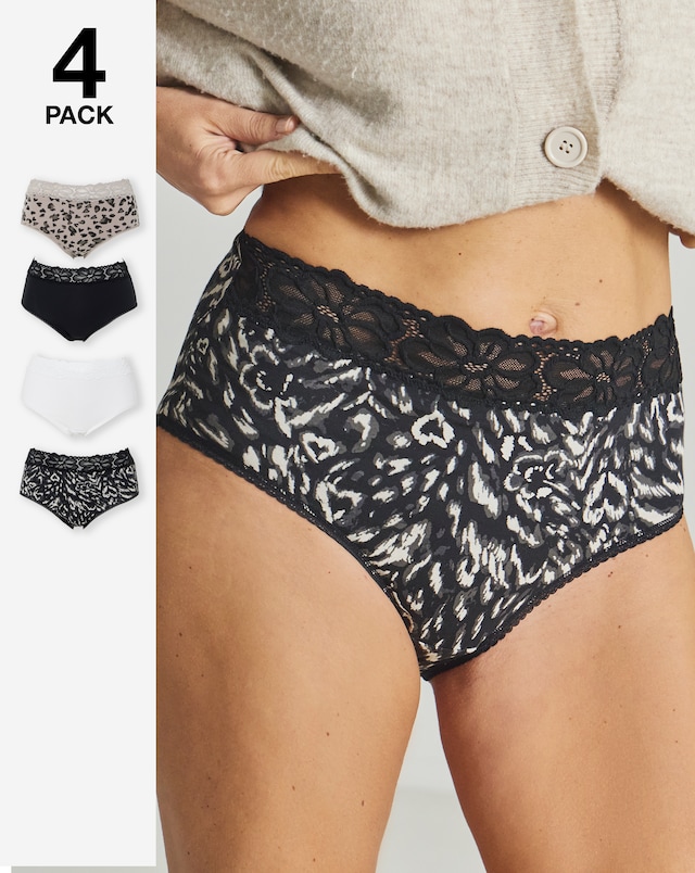 Pretty Secrets (4 Pack) Lace Top Cotton Full Fit Brief Knickers