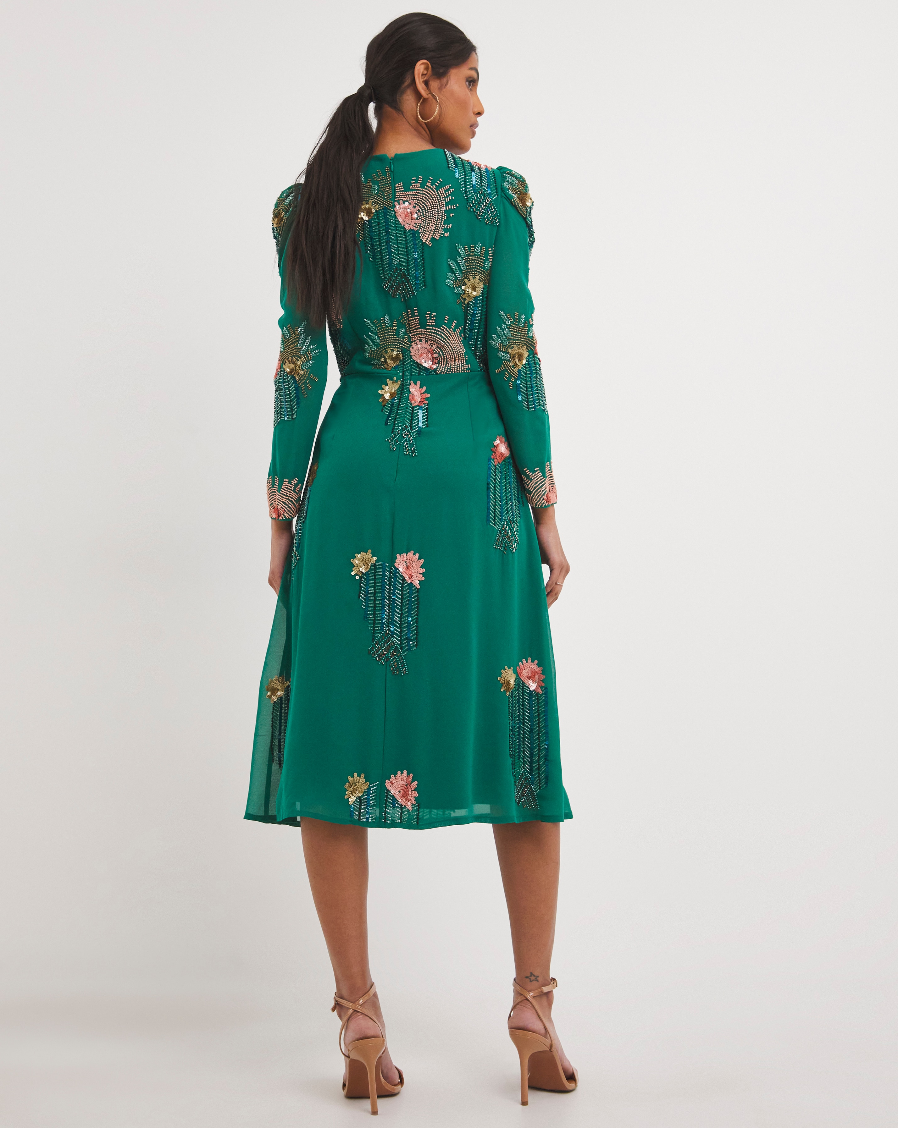 Joanna Hope Peacock Green Deco Beaded Midi Dress JD Williams