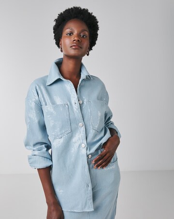 Clear Sequin Oversized Denim Shirt
