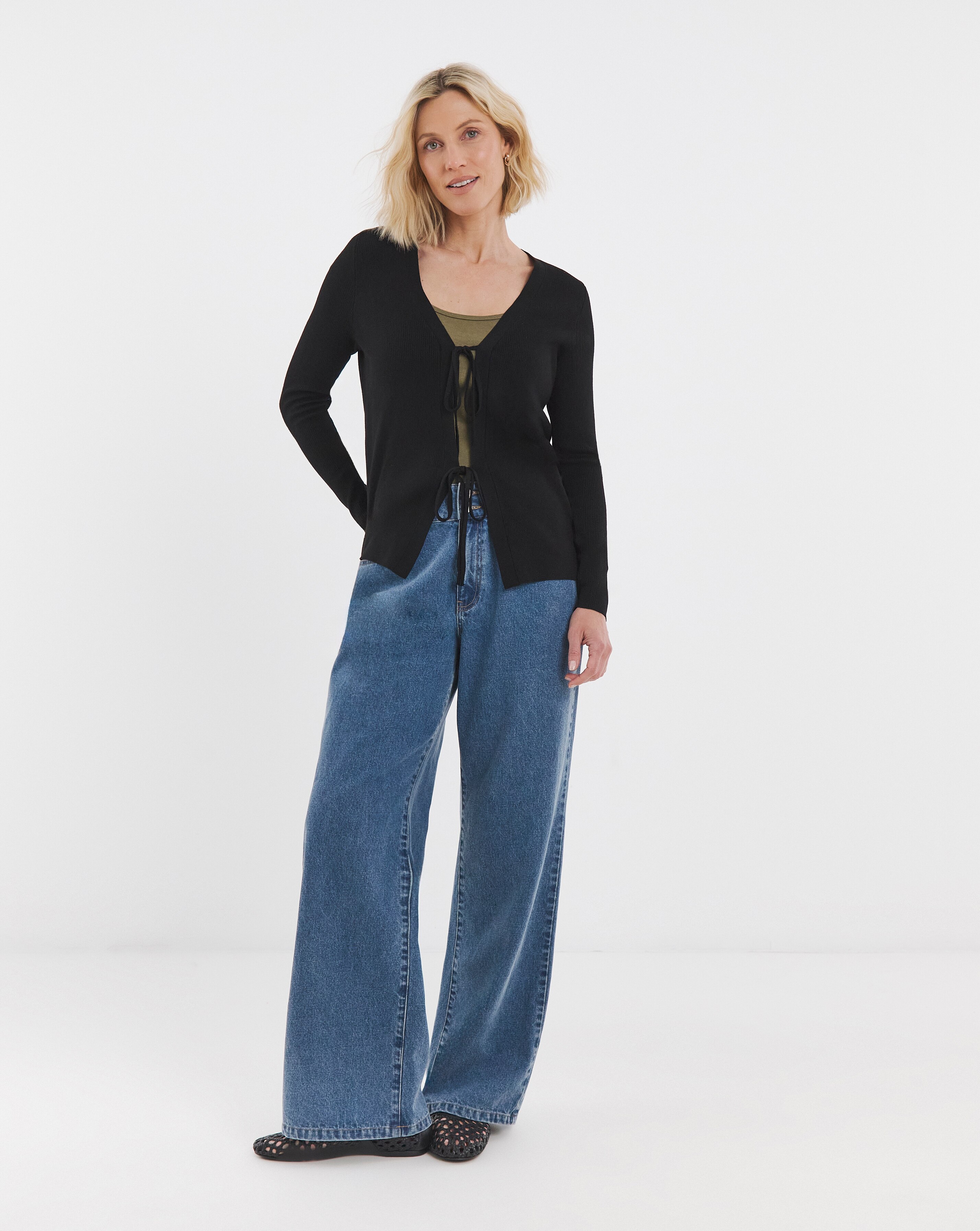 Eversoft Black Tie Front Cardigan | JD Williams