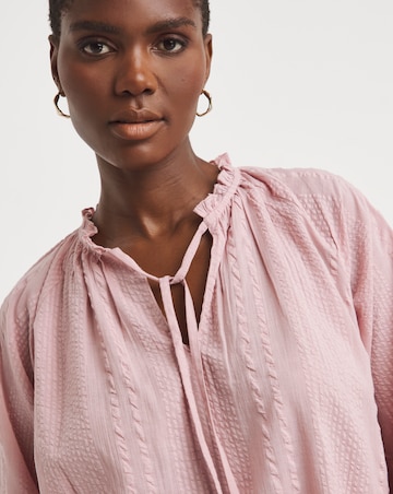 Collarless Long Sleeve Tie Neck Blouse