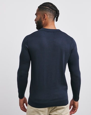 Navy Revere Collar Long Sleeve Polo