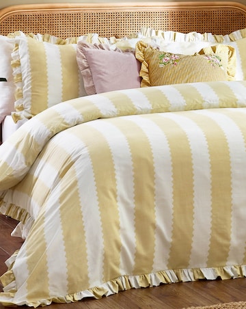 Wylder Birdie Stripe Cotton Blend Ruffle Duvet Set