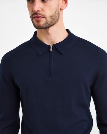 Navy Merino Wool Long Sleeve Zip