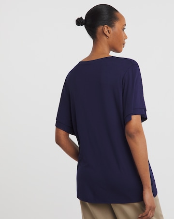 Navy Double Angel Sleeve V Neck T-shirt