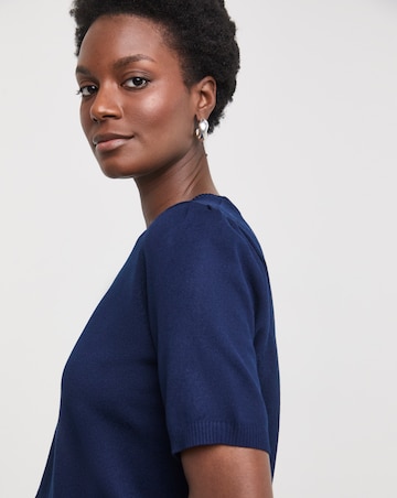Navy Crew Neck Short Puff Sleeve Jumper