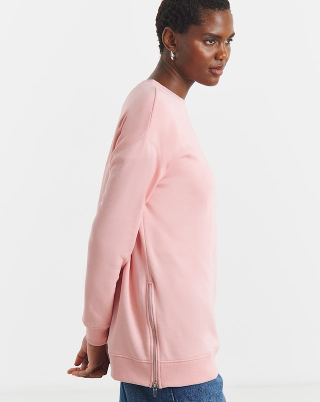 Pink Side Zip Longline Sweatshirt