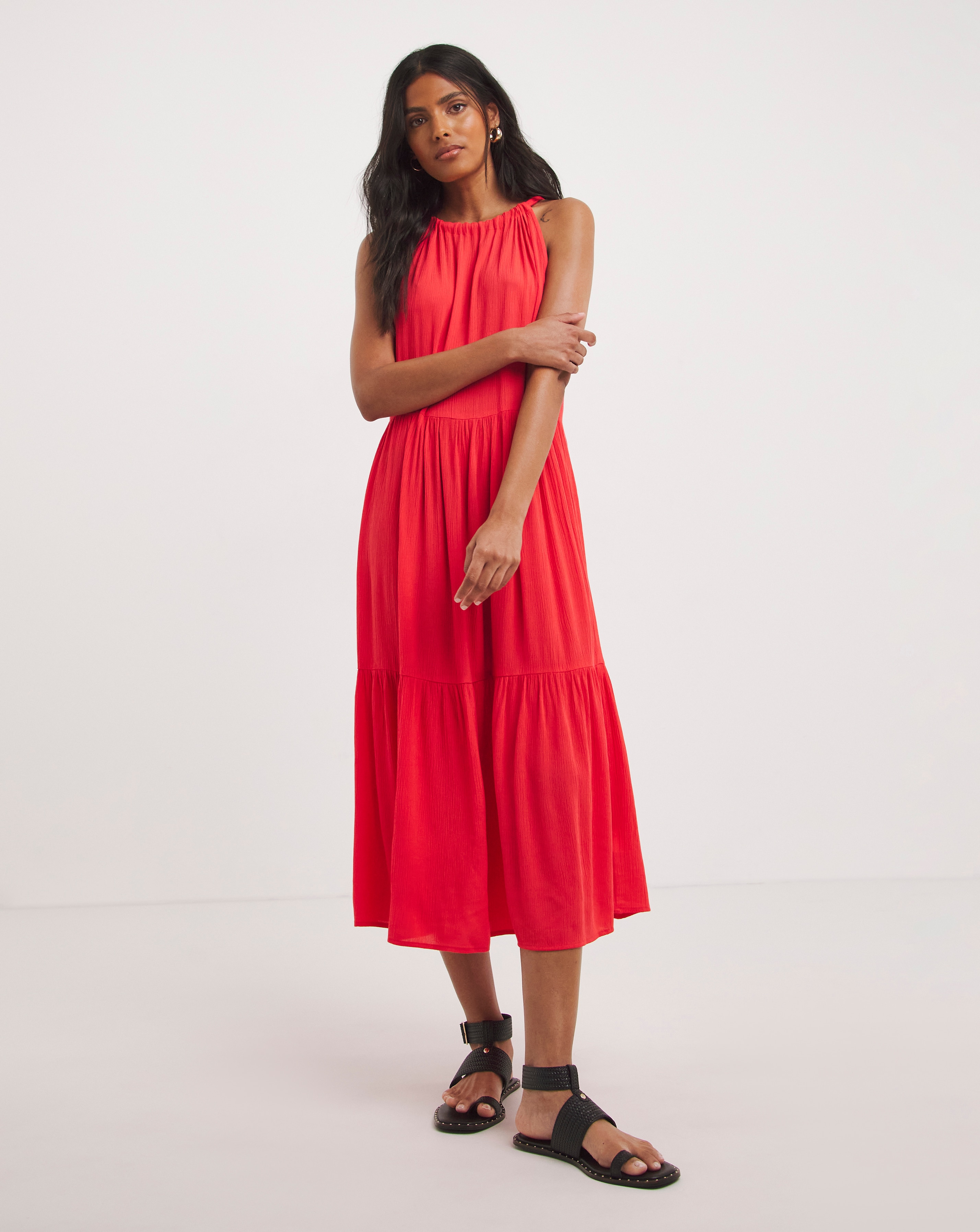 Viscose Crinkle Tiered Cami Dress